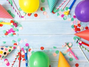 Frame,Or,Background,With,Colorful,Balloon,,Confetti,,Carnival,Cap,And
